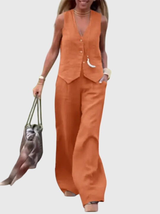 Women's Mabel Elegant Tailored Vest & Wide-Leg Two-Piece Set - Breezy