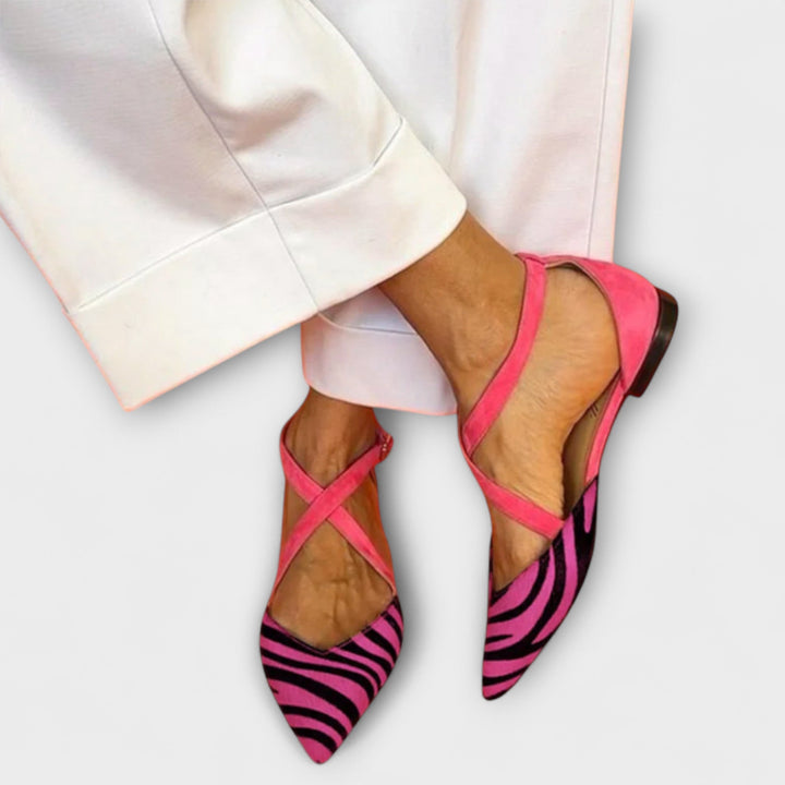 Women's Zebra Print Strappy Ballet Flats - Vibrant Summer Style