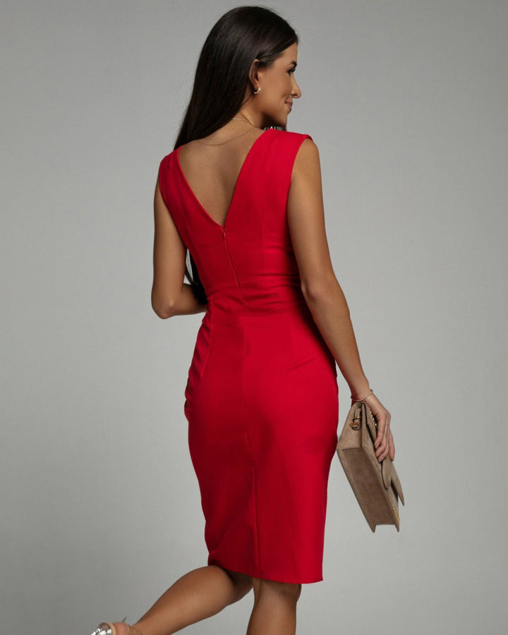 Women's Fitted V-Neck Dress - Elegant Silhouette for Special Occasions