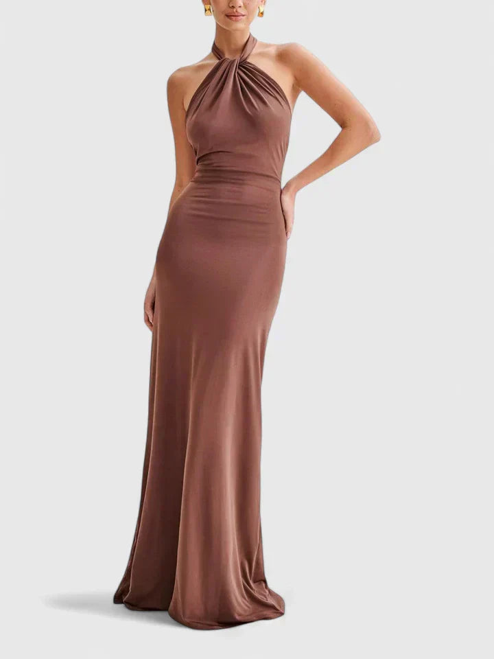 Women's Halter Neck Maxi Dress - Elegant Evening Event