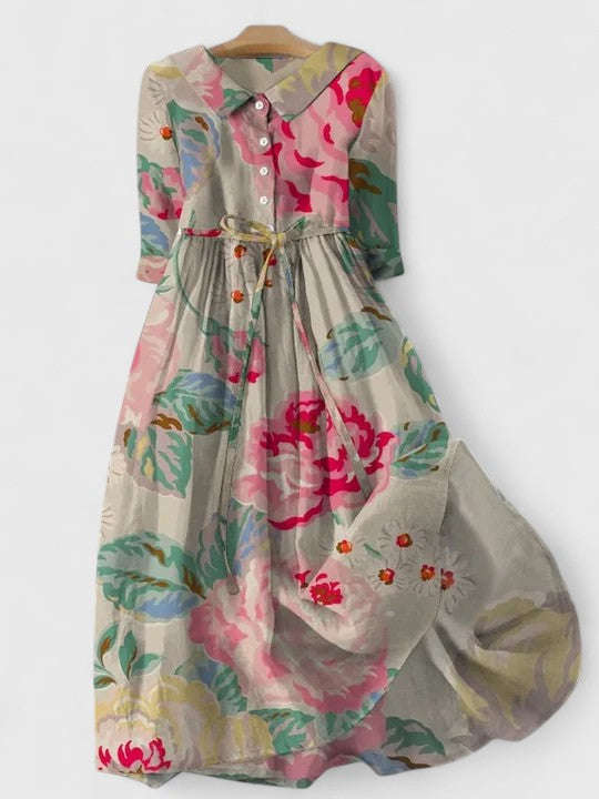 Women's Cotton Linen Mid-Length Dress - Effortless Everyday Style