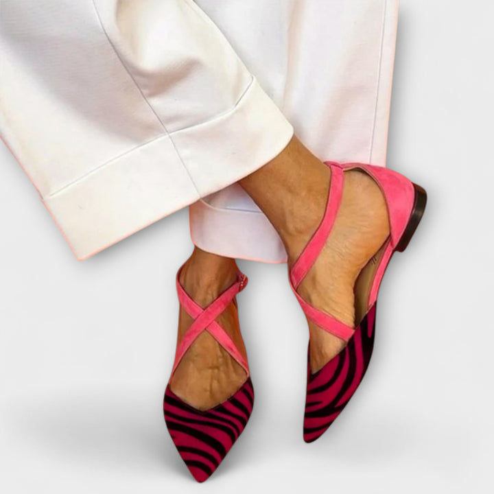 Women's Zebra Print Strappy Ballet Flats - Vibrant Summer Style