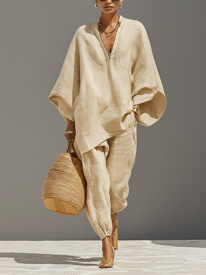 Women's Linen Asymmetrical Set - Effortless Everyday Look