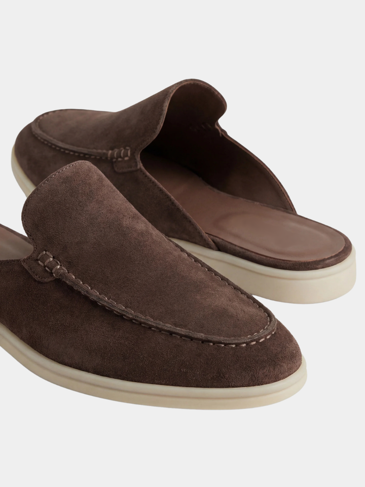 Men's Leather Slip-On Mules – Yacht Loafers – Brown