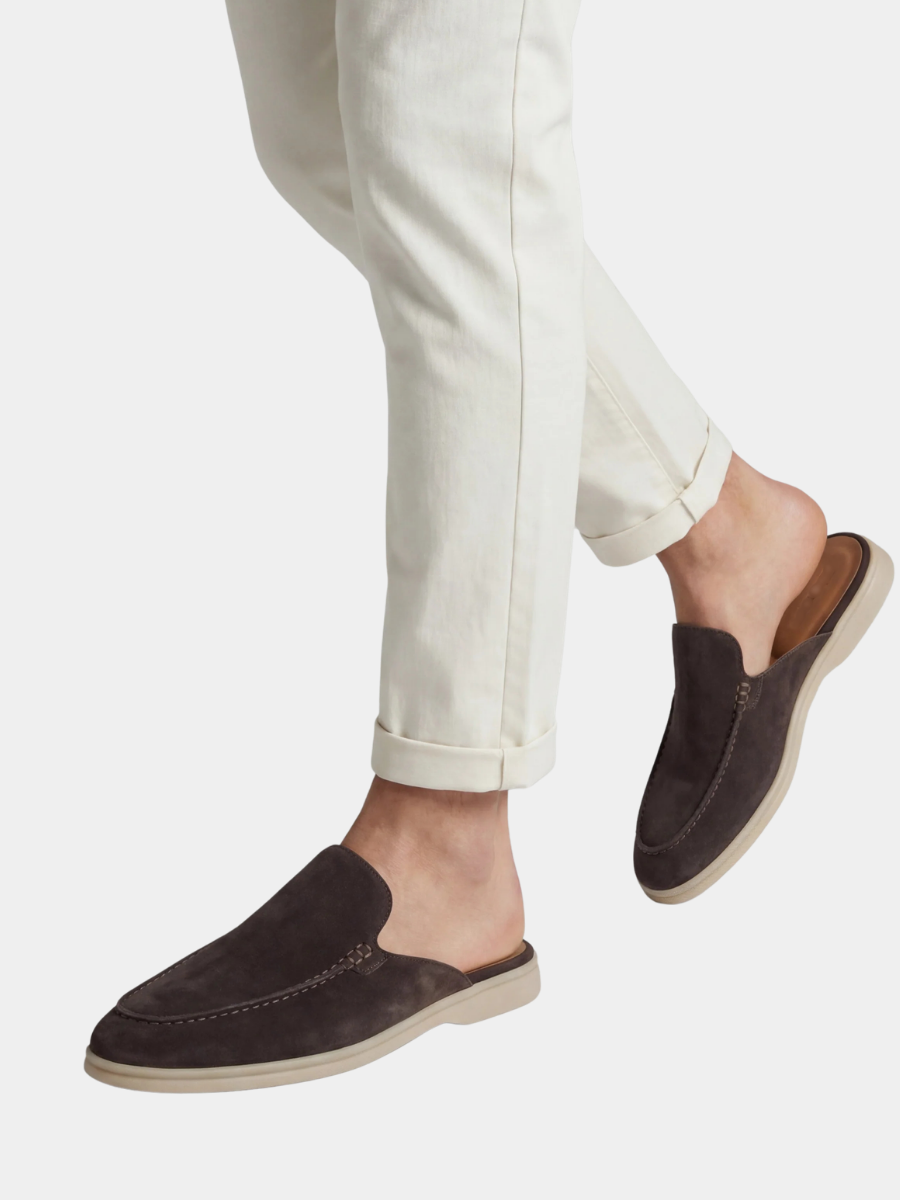Men's Leather Slip-On Mules – Yacht Loafers – Brown