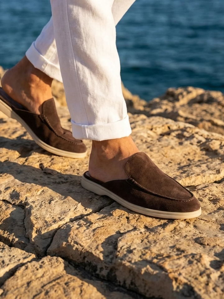 Men's Leather Slip-On Mules – Yacht Loafers – Brown