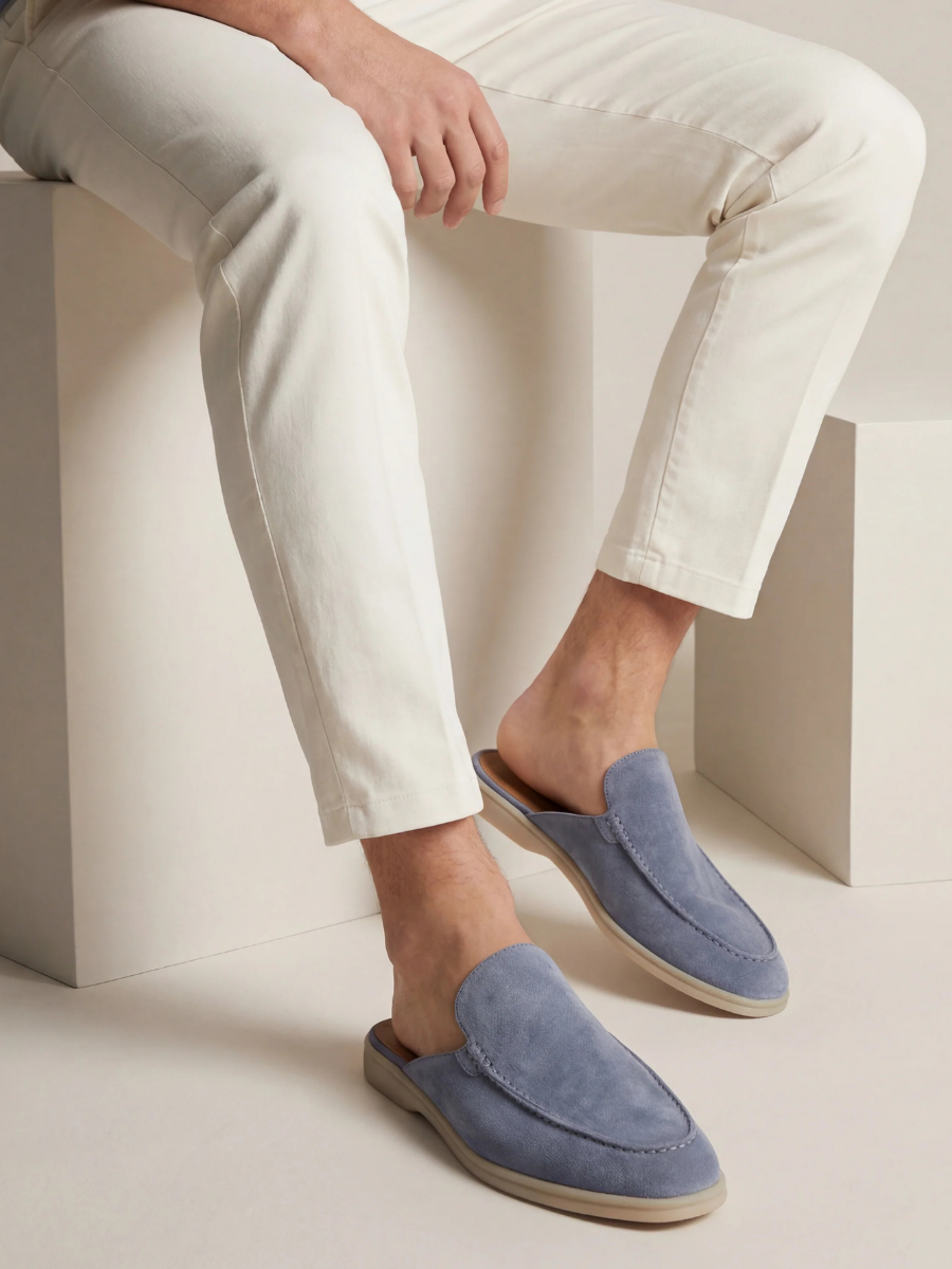 Men's Leather Slip-On Mules – Yacht Loafers – Baby Blue