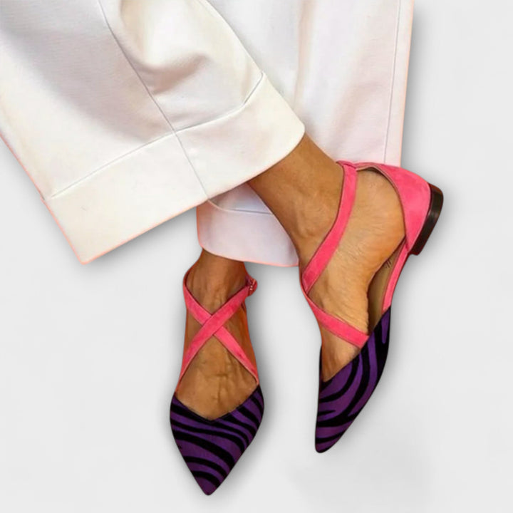 Women's Zebra Print Strappy Ballet Flats - Vibrant Summer Style