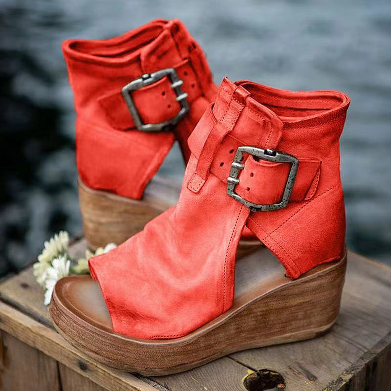 Women's Chic Buckle Wedge Sandals - Effortless Style and Comfort