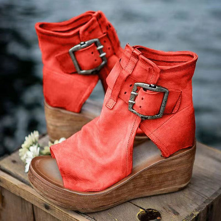 Women's Chic Buckle Wedge Sandals - Effortless Style and Comfort