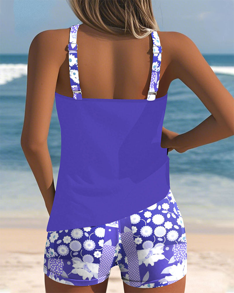 Women's Printed Tankini Shorts Set - Breezy Summer Swimwear