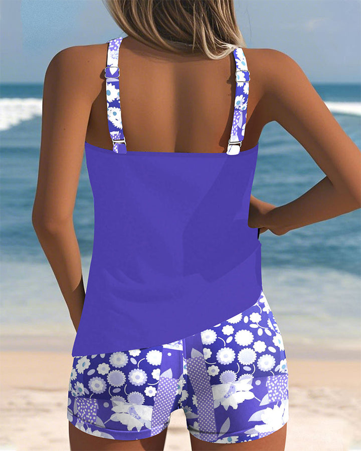 Women's Printed Tankini Shorts Set - Breezy Summer Swimwear