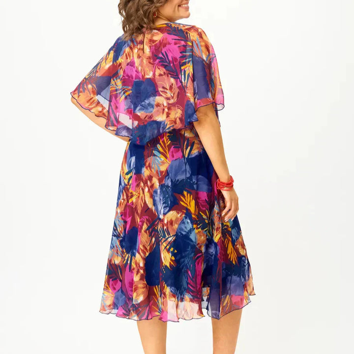 Women's Printed Chiffon Midi Dress - Effortless Elegance