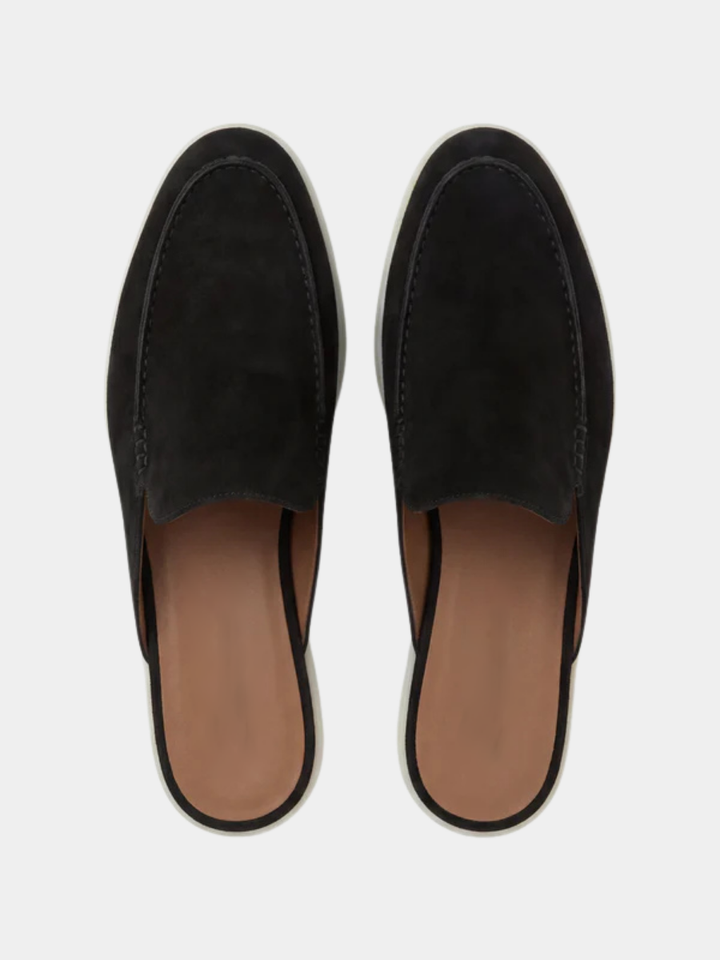Men's Leather Slip-On Mules – Yacht Loafers – Black