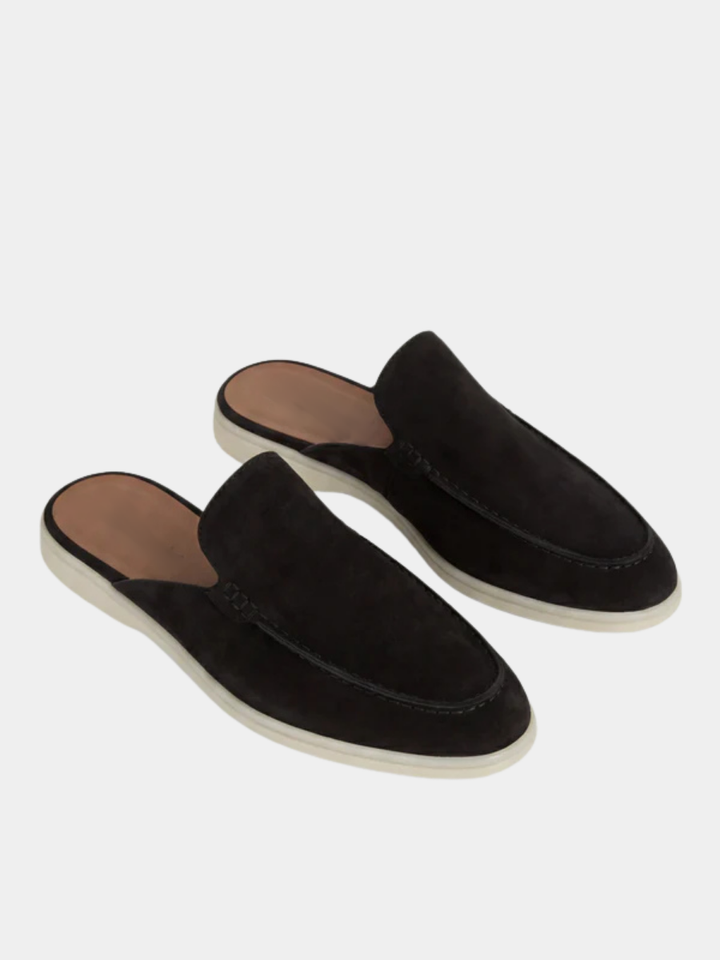 Men's Leather Slip-On Mules – Yacht Loafers – Black