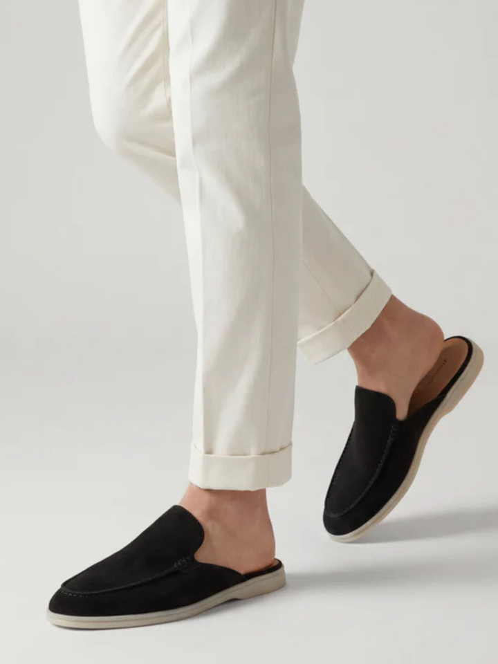 Men's Leather Slip-On Mules – Yacht Loafers – Black