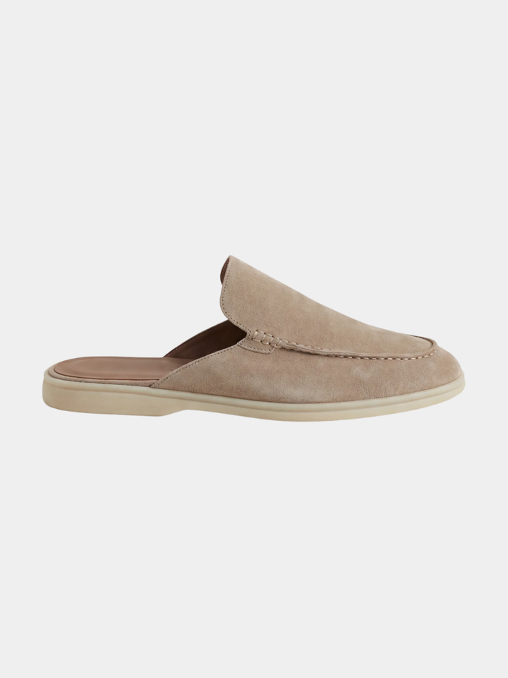 Men's Leather Slip-On Mules – Yacht Loafers – Light Grey