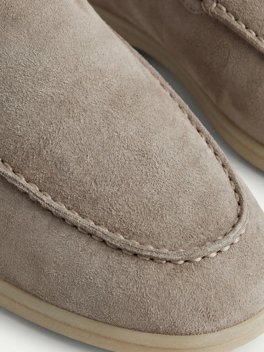 Men's Leather Slip-On Mules – Yacht Loafers – Light Grey