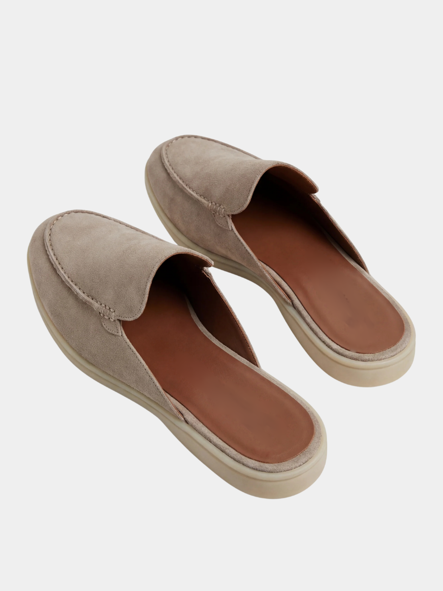 Men's Leather Slip-On Mules – Yacht Loafers – Light Grey