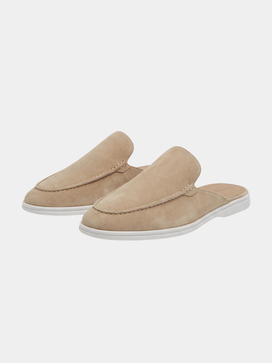 Men's Leather Slip-On Mules – Yacht Loafers – Beige