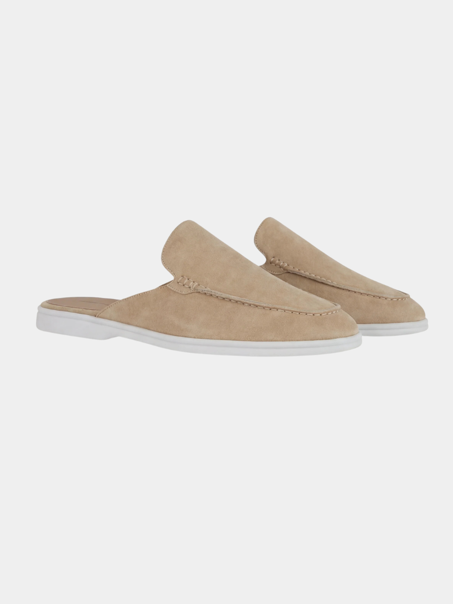 Men's Leather Slip-On Mules – Yacht Loafers – Beige