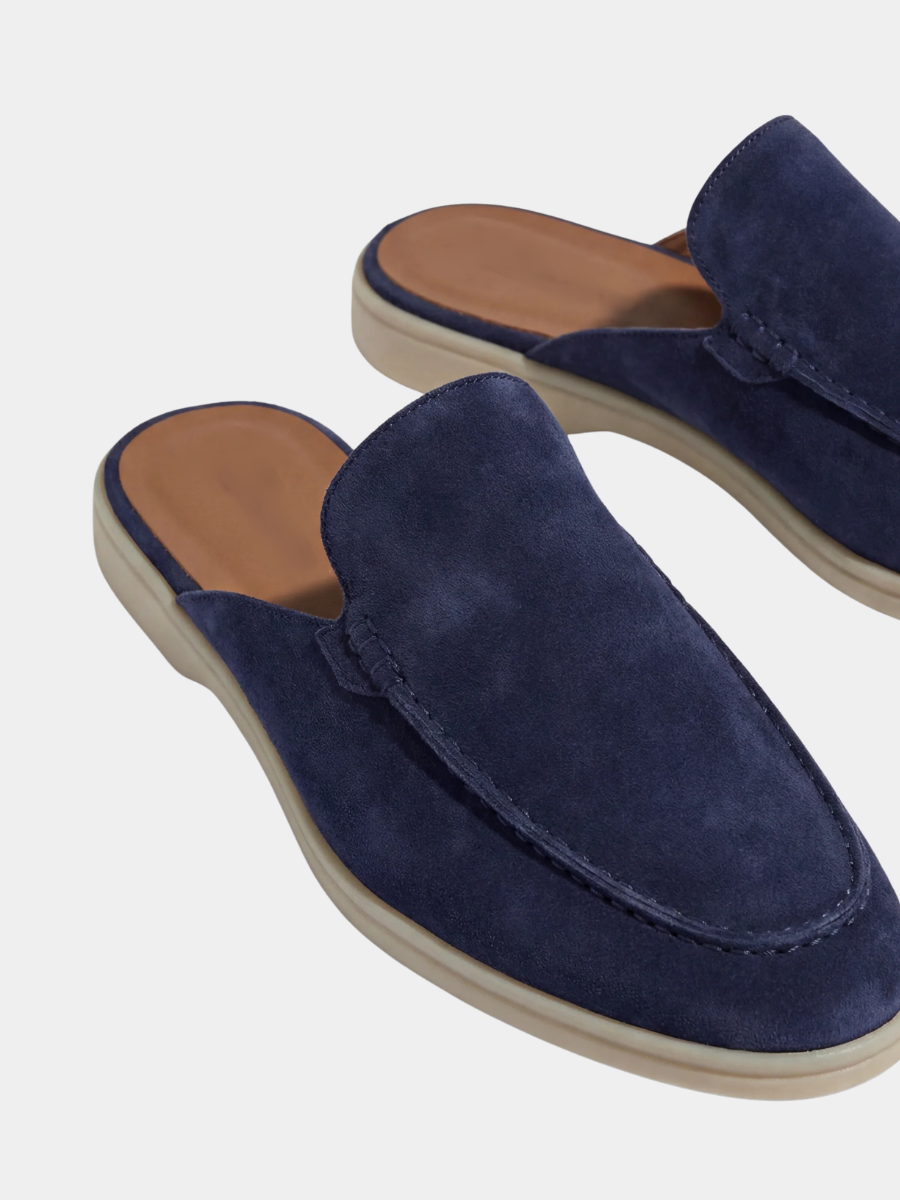 Men's Leather Slip-On Mules – Yacht Loafers – Navy