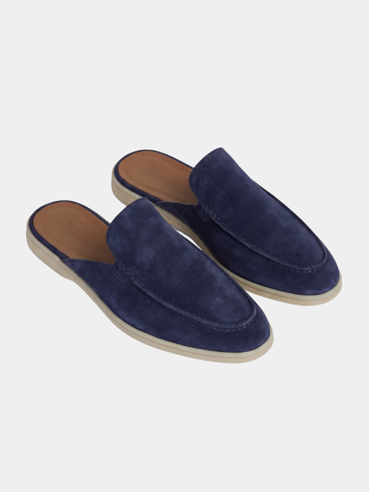 Men's Leather Slip-On Mules – Yacht Loafers – Navy
