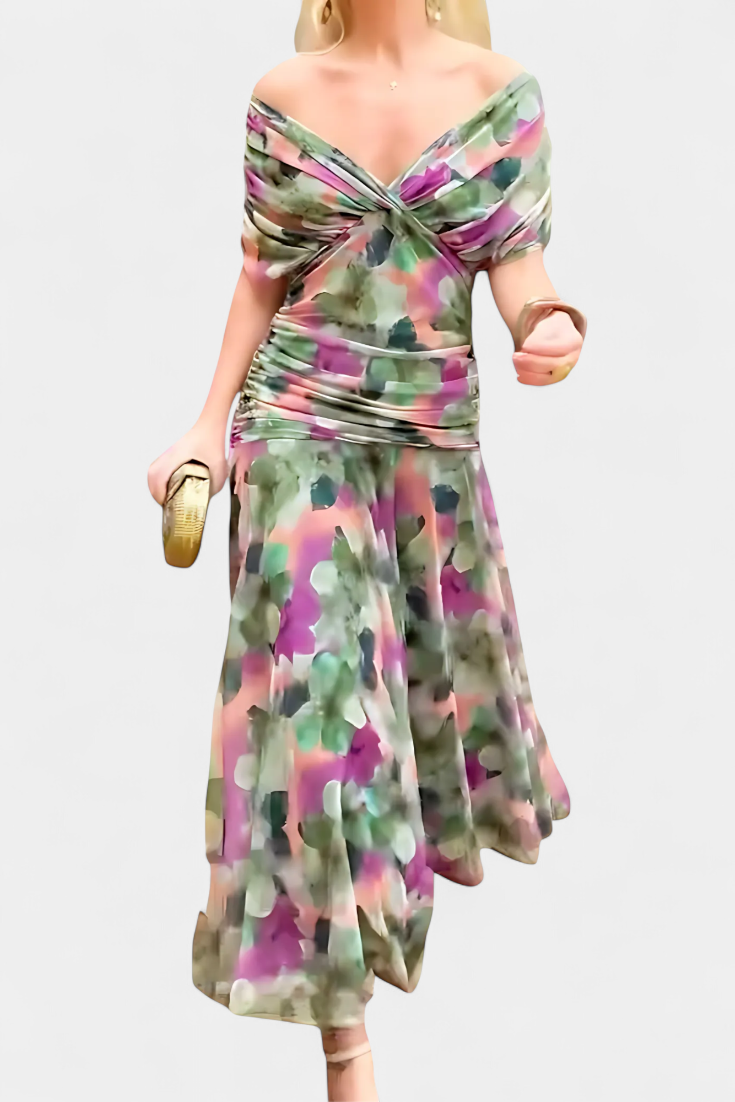 Women's Floral Long V-Neck Dress - Flowing & Feminine