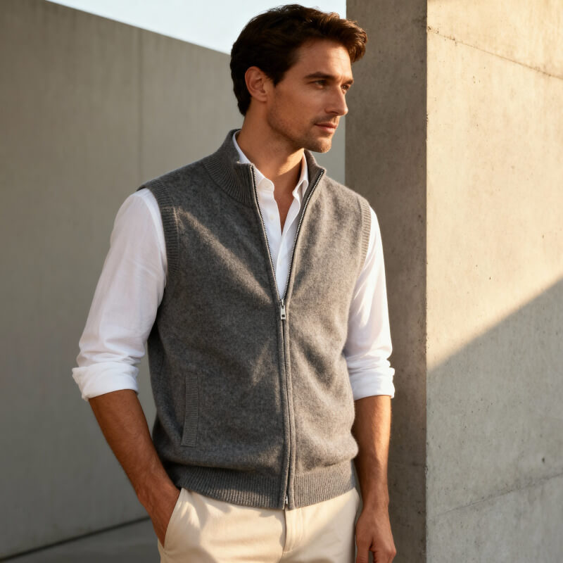 Men's Cashmere Gilet – Lightweight Zip Body Warmer Vest