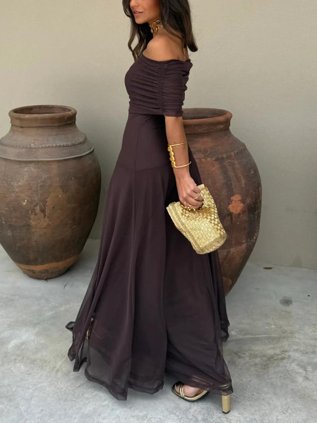 Women's Asymmetrical Mesh One Shoulder Maxi Dress - Effortless Charm