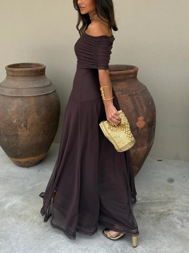 Women's Asymmetrical Mesh One Shoulder Maxi Dress - Effortless Charm