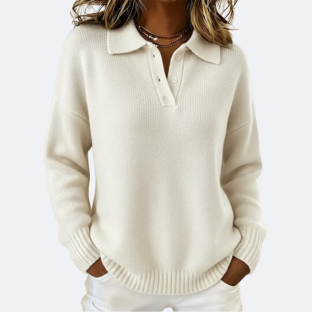 Women's Soft Knit Polo Collar Sweater - Everyday Elegance