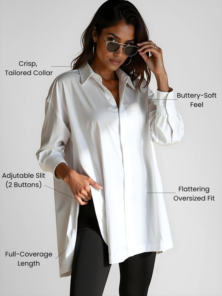 Women's Oversized Lapel Button Shirt Dress - Soft & Breezy