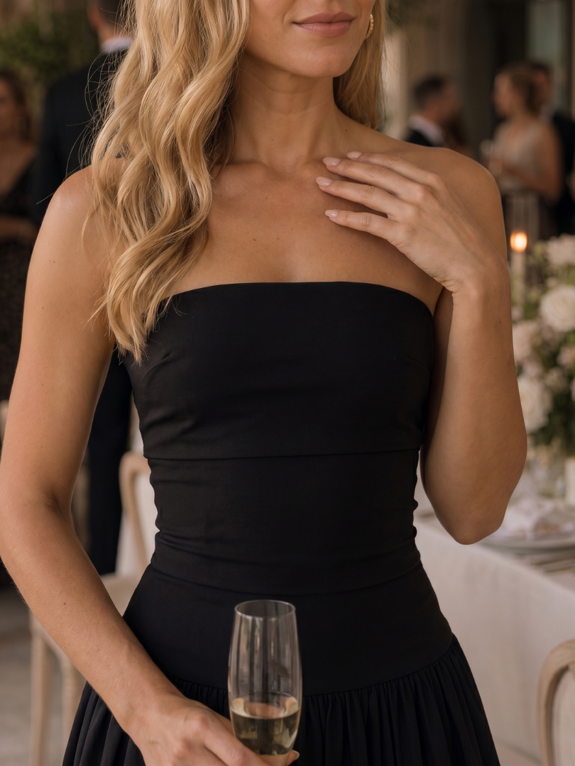 Women's Strapless Ruched Bodice Midi Dress - Effortless Elegance
