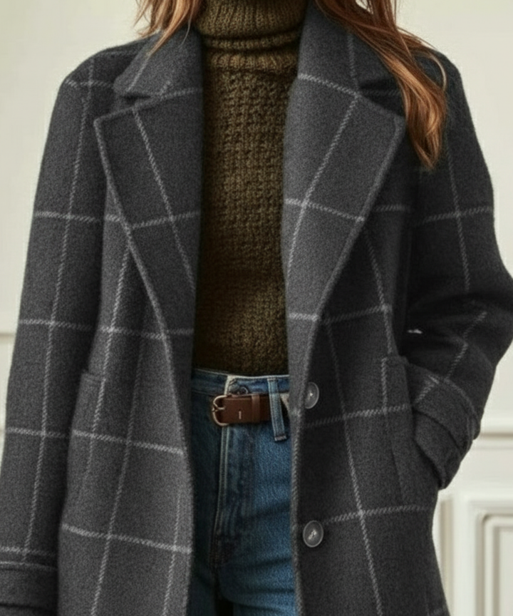 Women's Wool Check Coat - Vintage Inspired Winter Warmth