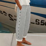Women's Striped Button-Front Pants - Elegant Versatile Style