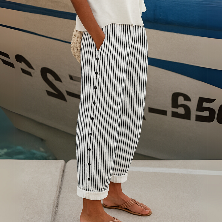 Women's Striped Button-Front Pants - Elegant Versatile Style