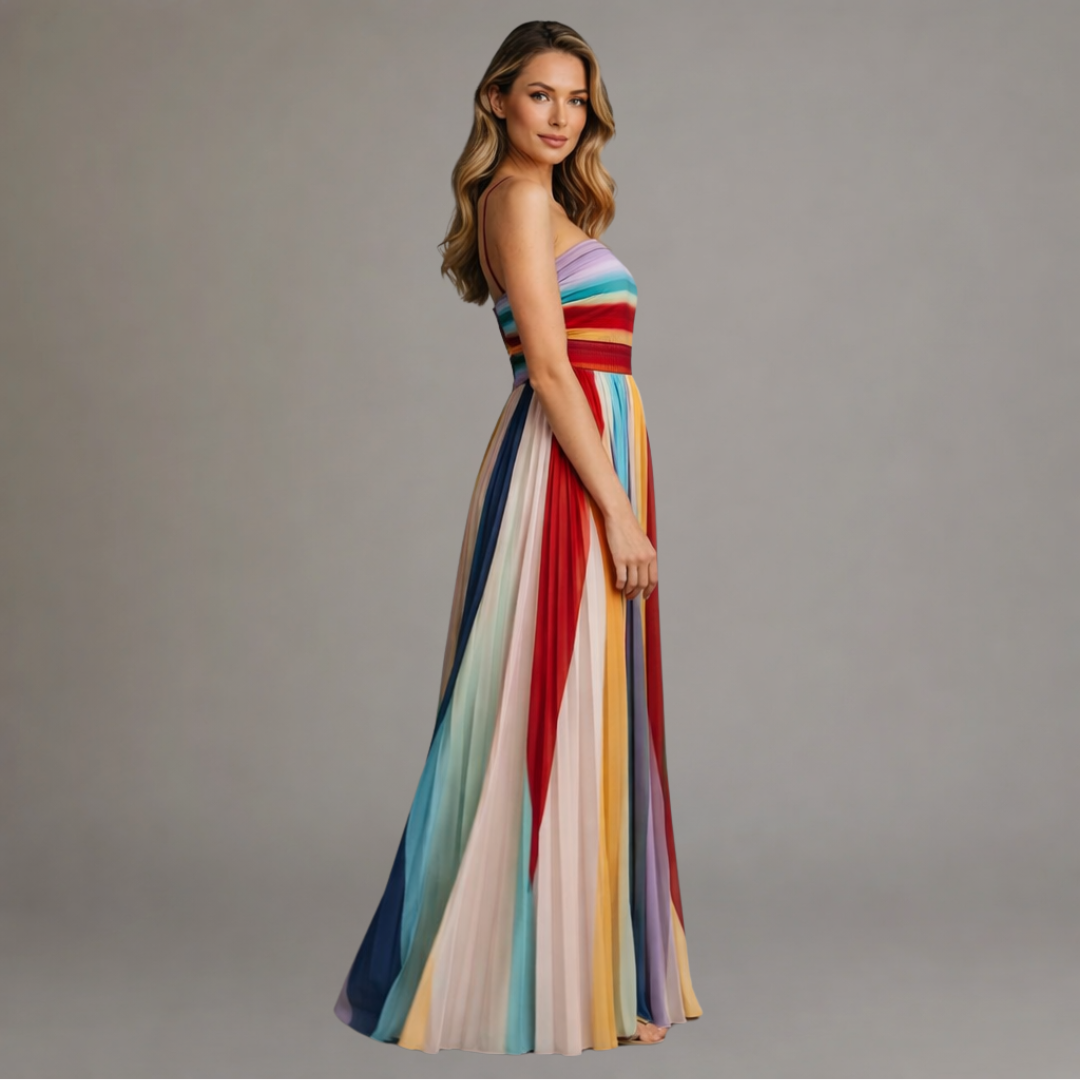 Women's Multicolor Striped Maxi Dress - Flowing Style for Summer
