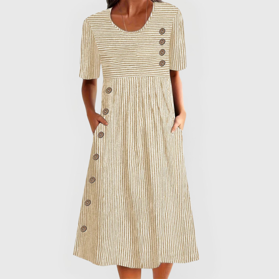 Women's Fine Stripe Midi Dress - Breathable Summer Comfort