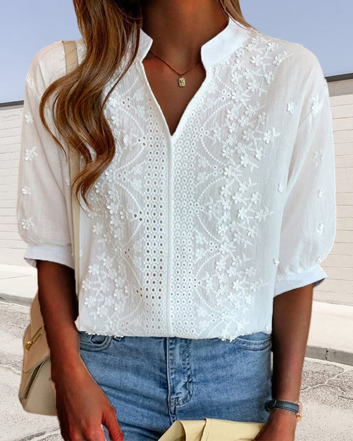 Women's Emberly Lace Puff Sleeve Blouse - Everyday Elegance