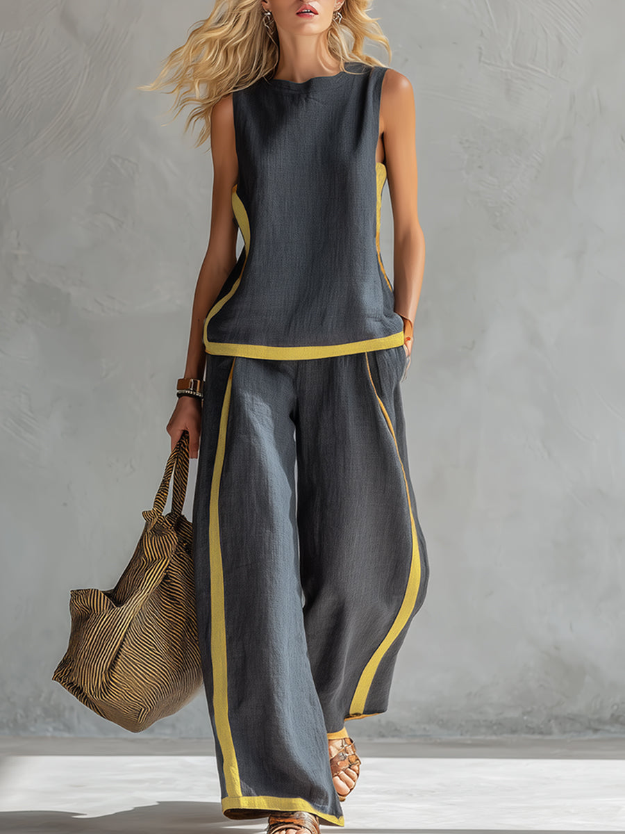 Women's Cotton-Linen Two-Piece Set - Elegant & Versatile