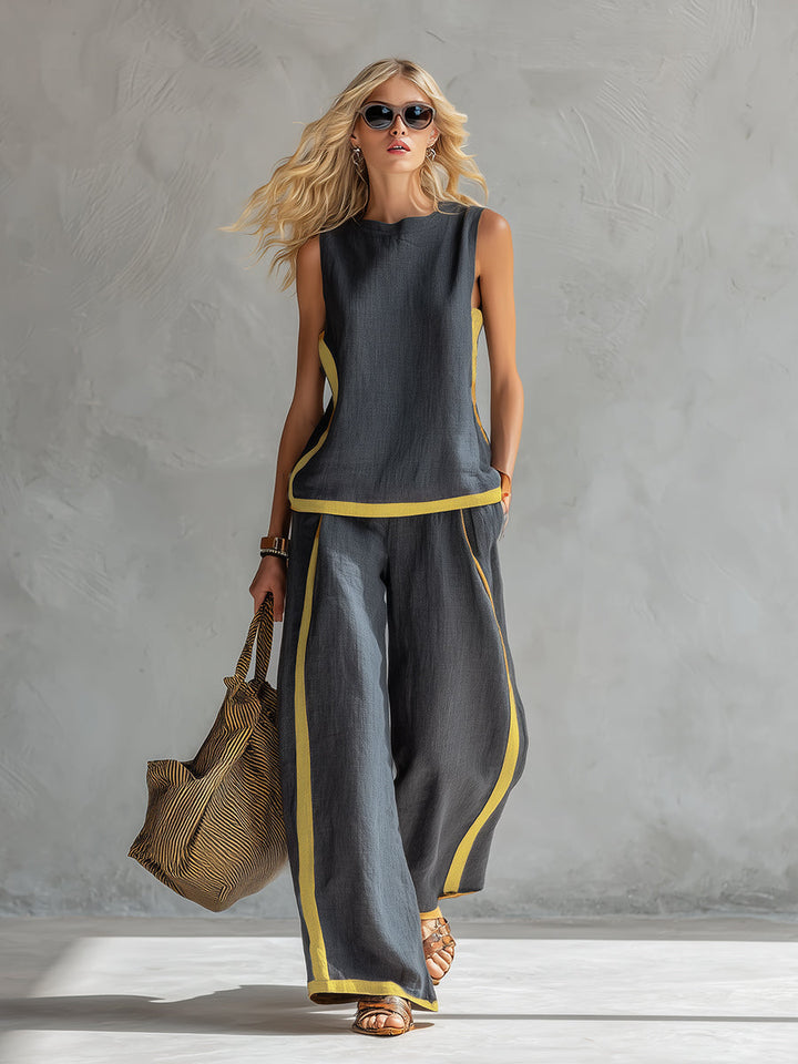 Women's Cotton-Linen Two-Piece Set - Elegant & Versatile