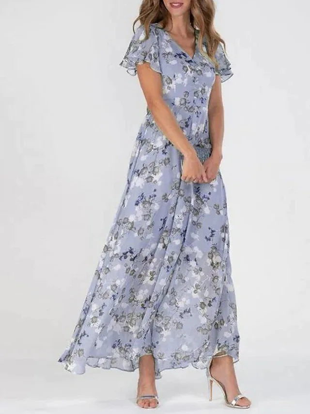 Women's Floral V-Neck Maxi Dress - Effortless Everyday Charm