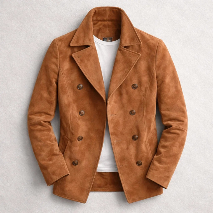 Men's Suede Peacoat – Double-Breasted Tailored Winter Coat