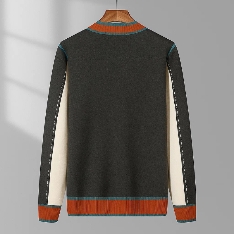 Men's Wool-Blend Cardigan – Contrast Trim Knit Jumper