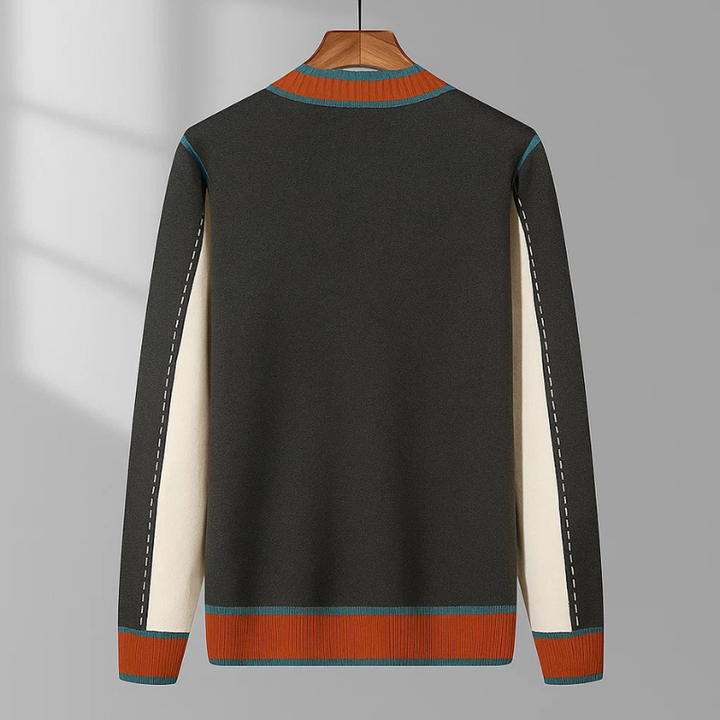Men's Wool-Blend Cardigan – Contrast Trim Knit Jumper