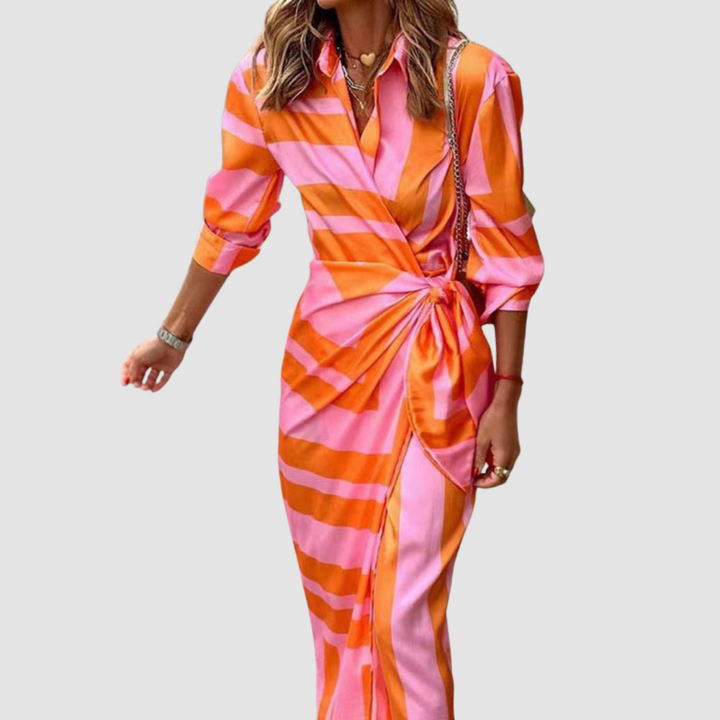 Women's Elegant Printed Maxi Dress - Wrap Silhouette