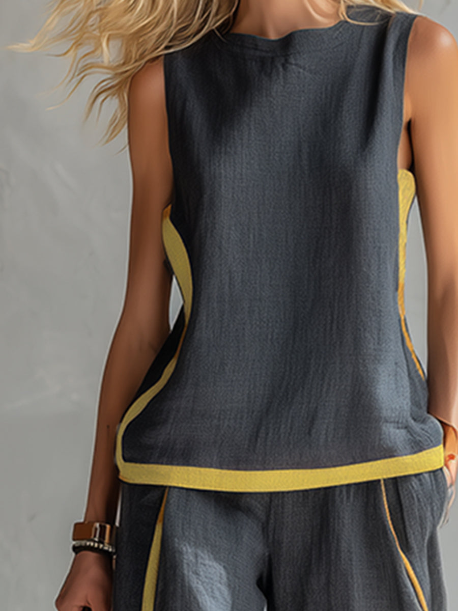 Women's Cotton-Linen Two-Piece Set - Elegant & Versatile