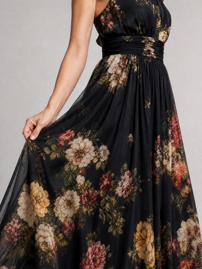 Women's Floral Halter Neck Midi Dress - Effortless Warm-Weather
