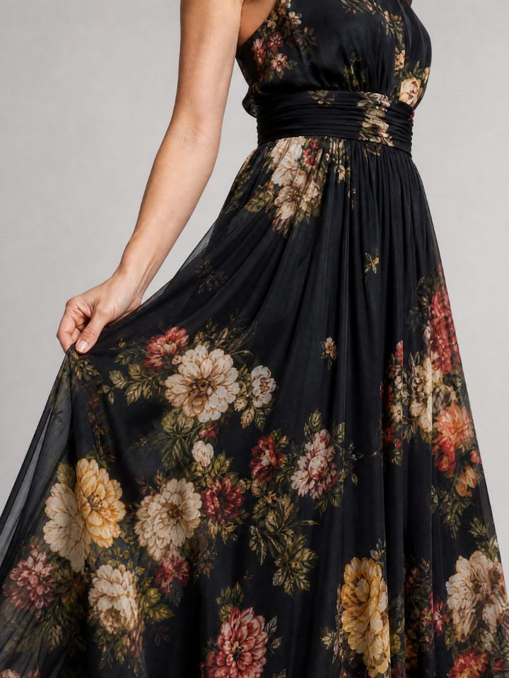Women's Floral Halter Neck Midi Dress - Effortless Warm-Weather